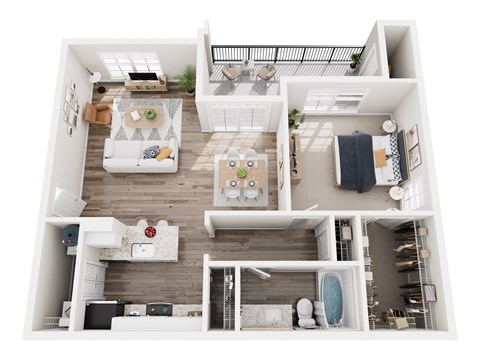 Floor plan for 1 bed, 1 bath, 750 sqft